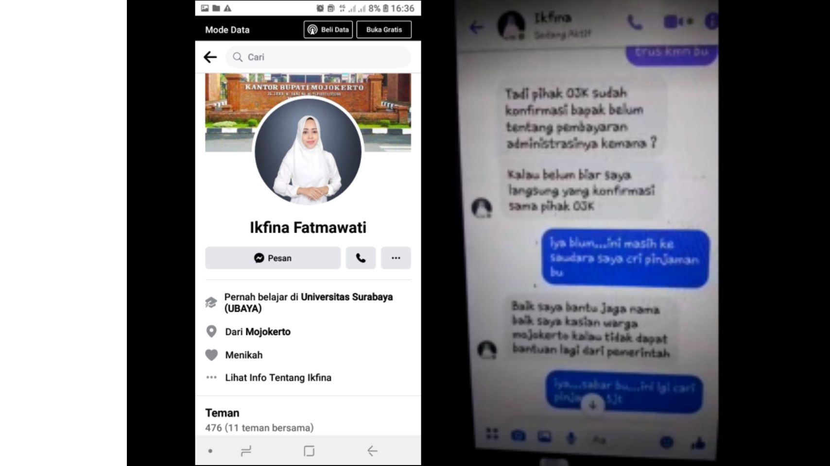 Akun Medsos Atasnamakan Bupati Mojokerto Sosialisasi Pinjaman Dana dan Minta Uang, Kominfo : Bukan Akun Bupati
